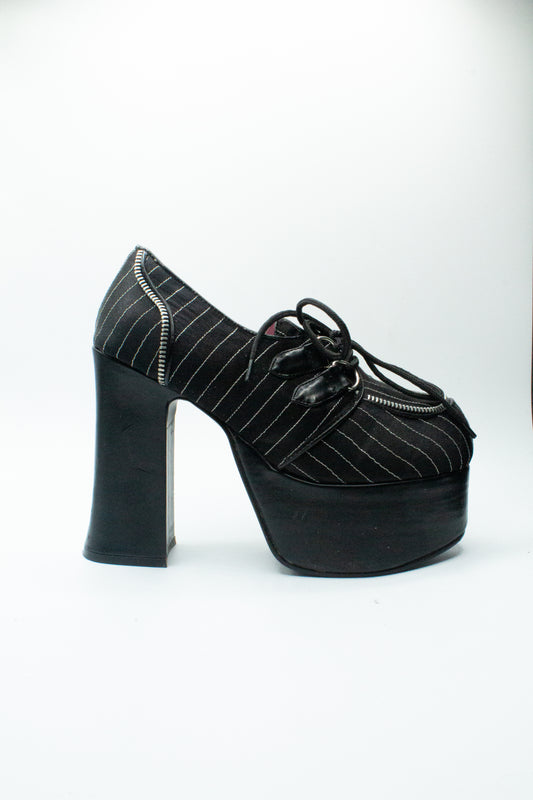 Demonia Platform Heels with Pinstripes and Zipper