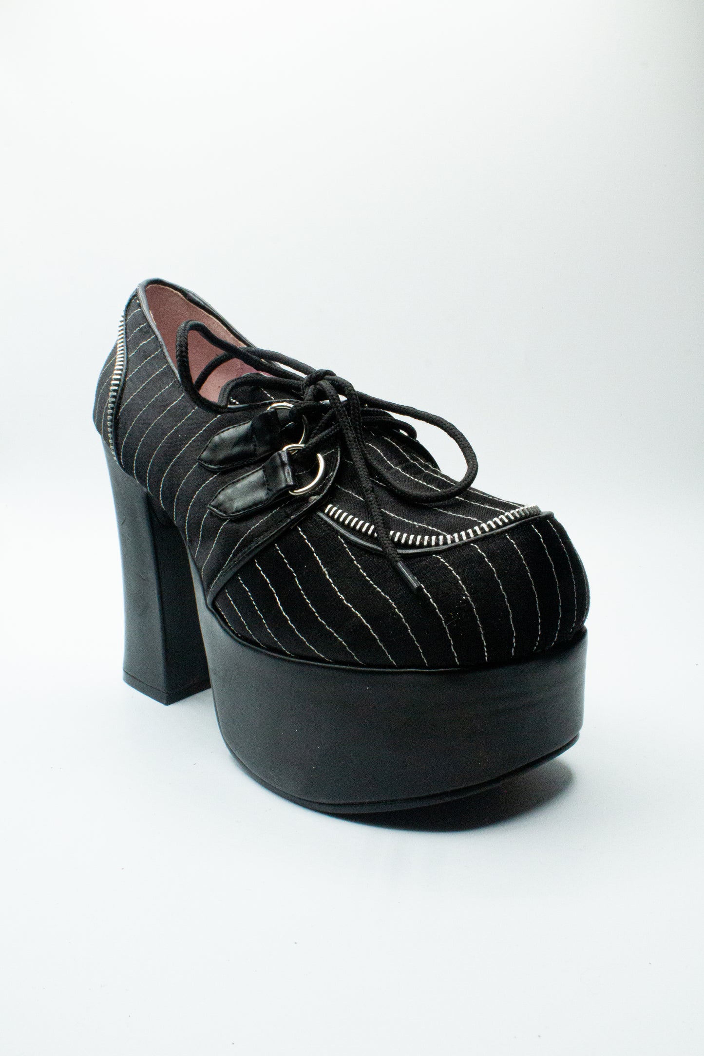 Demonia Platform Heels with Pinstripes and Zipper