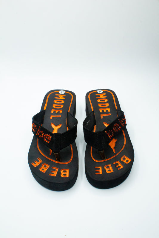 Bebe Sport Black and Orange Platform Flip-Flops