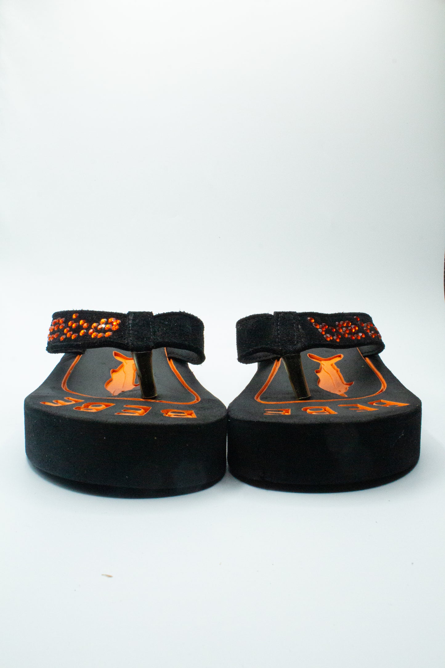 Bebe Sport Black and Orange Platform Flip-Flops