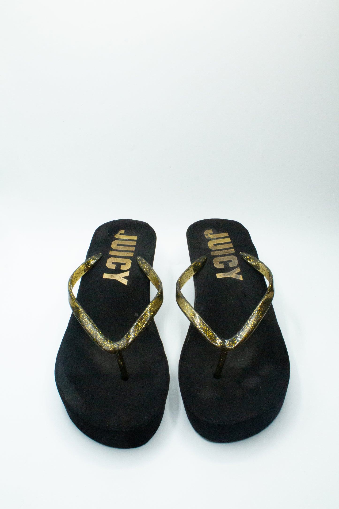 Black and Gold Juicy Couture Platform Flip-Flops
