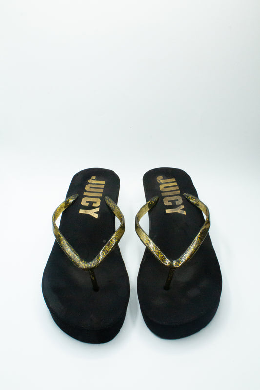 Black and Gold Juicy Couture Platform Flip-Flops